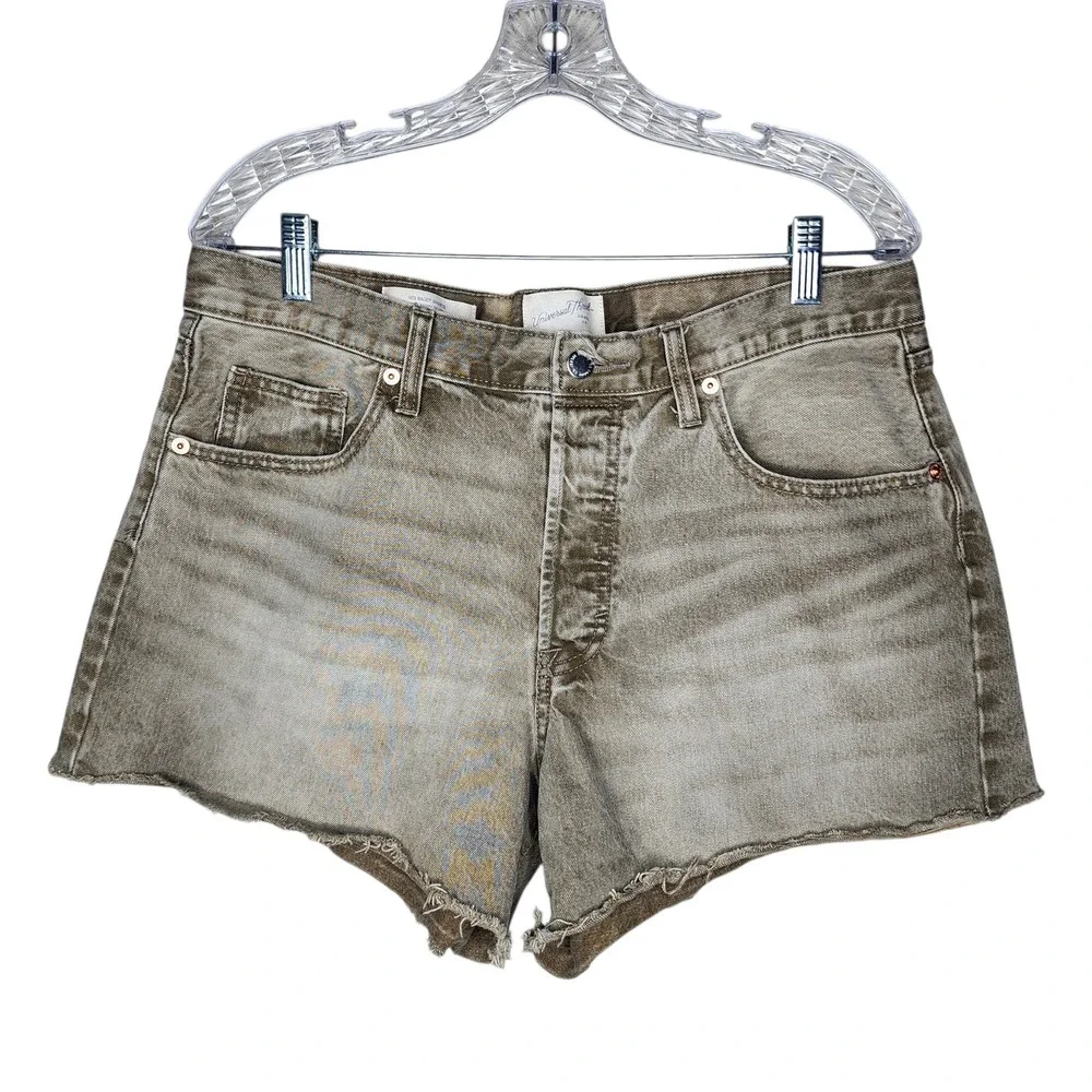 Universal Thread 90s Baggy Shorts Olive Khaki Denim High Rise Raw Hem Size 10